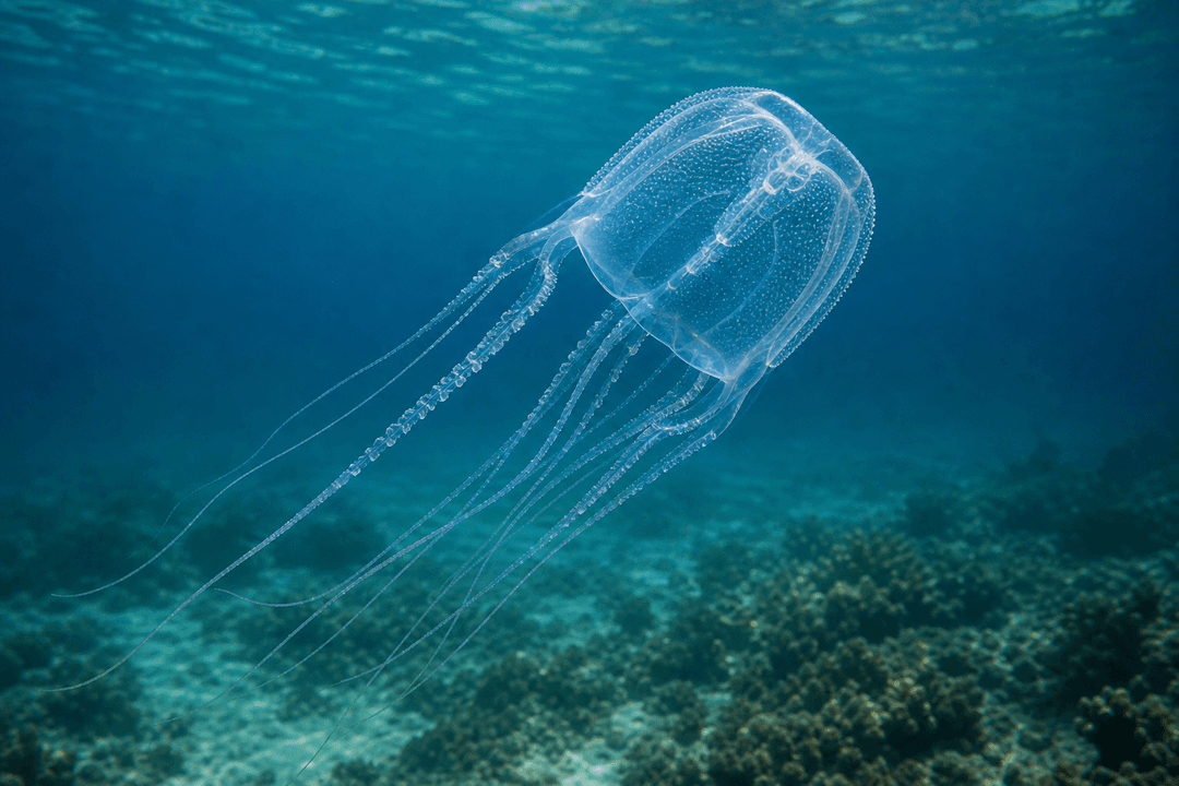 Transparent box jellyfish in tropical coastal water